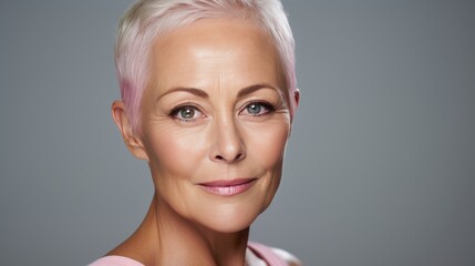 Fototapeta premium Elegant 50s mature woman close up portrait for skincare beauty, middle aged lady on white background