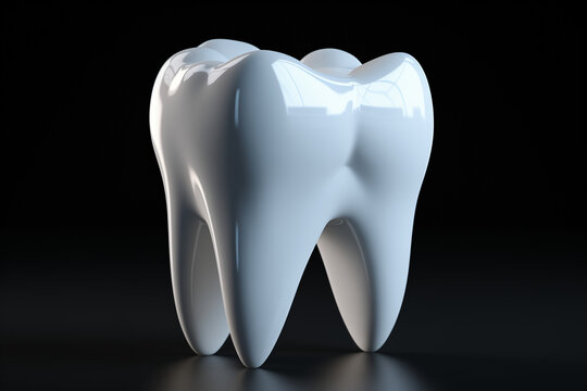 3d render of a white molar tooth on a black background, close up. Generative AI