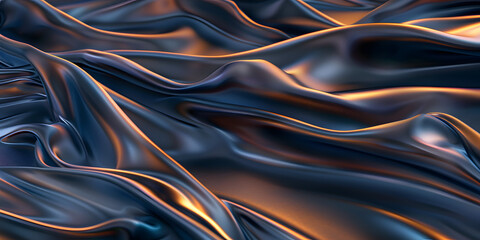 High-definition 3D abstract of silk-like fabric, flowing in a cool breeze, with a subtle metallic sheen