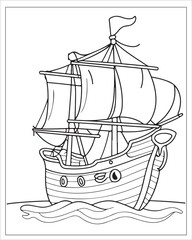 Pirate Ship Coloring Pages, Ship Vector, black and white ship illustration