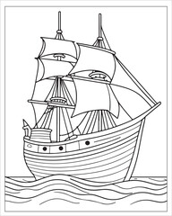 Pirate Ship Coloring Pages, Ship Vector, black and white ship illustration