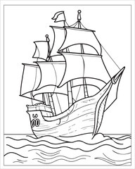 Pirate Ship Coloring Pages, Ship Vector, black and white ship illustration