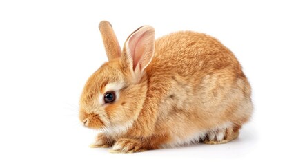 Obraz premium Cute brown rabbit animal sitting white background. AI generated image