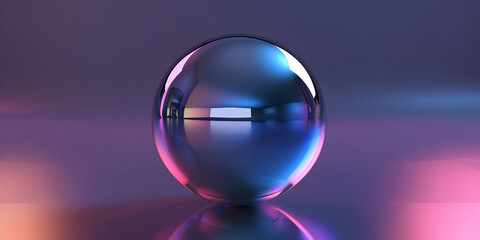 3D render of an isolated, perfect sphere with a chrome surface, reflecting a ghostly spectrum on a dark background