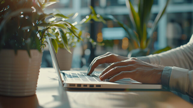 close up a person typing on a laptop, no face 