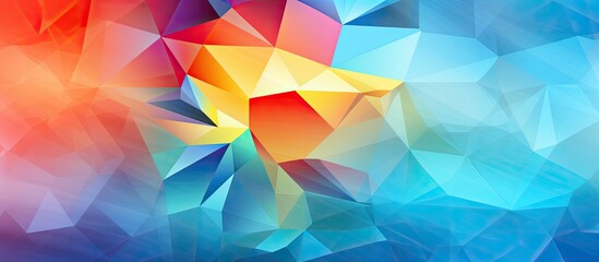 A vibrant and colorful abstract background featuring geometric shapes in electric blue and red hues. Symmetrical triangles, circles, and patterns create a creative and artistic design