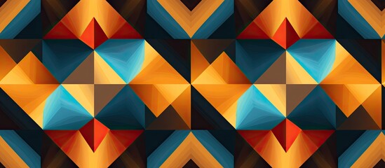 A creative arts piece featuring a colorful geometric pattern of triangles in electric blue and azure hues on a black textile background, showcasing symmetry and beautiful lighting effects
