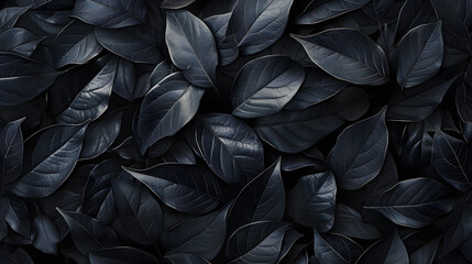 Textures of abstract black leaves for tropical leaf background, flat lay, dark nature concept, digital ai
