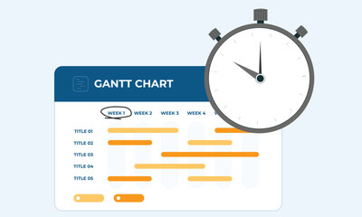 Gantt charts with Timer for Project Starting and Ending Date in Gantt Chart with Timeline Stopwatch for Gantt chart calendar duration time with timeline and timespan of weeks and marked projects time