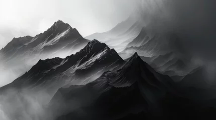 Rolgordijnen Abstract mountain landscape in black and gray colors. AI generated image © yusufadi