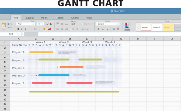 Gantt chart in spreadsheet for Creating Gantt chart in spreadsheet for company project management and project organising calendar for organized task and project target with digital process planning