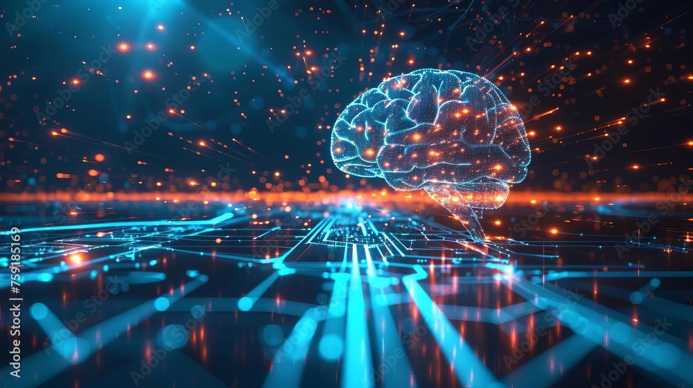 Wall mural abstract digital background with neural networks and ai concept, futuristic technology illustration