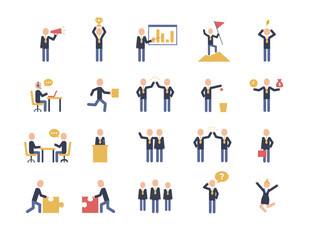 Business people icon set, vector illustration. Leadership training,meeting and corporate career. Modern colour pictogram concept. Simple material design for web and website.