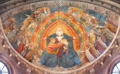 Fotobehang MILAN, ITALY - MARCH 8, 2024: The fresco of Coronation of Virgin Mari in the apse of Basilica di San Simpliciano by  Ambrogio da Fossano detto il Bergognone (1453 – 1523). © Renáta Sedmáková