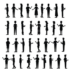 Set of People Silhouettes Isolated on White Background