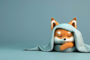 Cute red fox sleeps in a blanket 