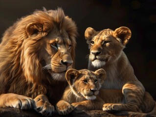 The lion family on a black background