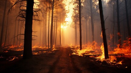 Devastating forest inferno engulfs trees in roaring flames   a catastrophic natural disaster