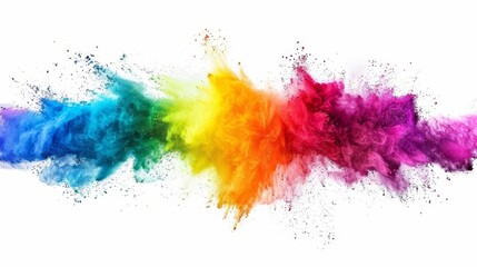 Mesmerizing Multicolored Rainbow Powder Paint Explosion Isolated on White, Dynamic Abstract Art