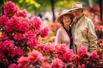 Foto op Canvas Elderly couple joyfully posing together in unison, radiating happiness and warmth © sorin