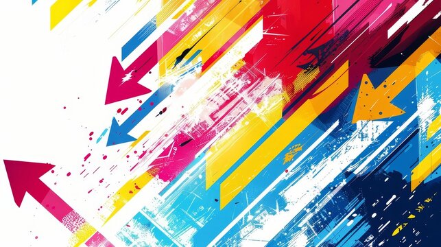 Vibrant arrows in various colors pointing in different directions on a white background, modern abstract digital illustration