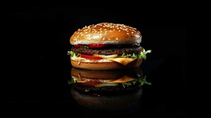 Black Background Hamburger Image Generative AI