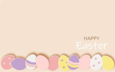 Illustration. Happy Easter. Banner, wallpaper with cute cut out easter egg and lettering 