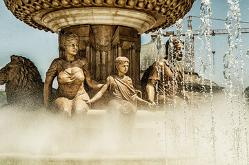 Statues and fountains representing the life of Alexander the great,including his mother and Philip...