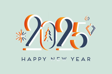 happy new year 2025 greeting banner, background, web, card, wallpaper, layout, template. Christmas tree toys ornament	