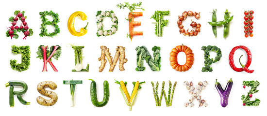 Vegetable Alphabet Isolated on White Background