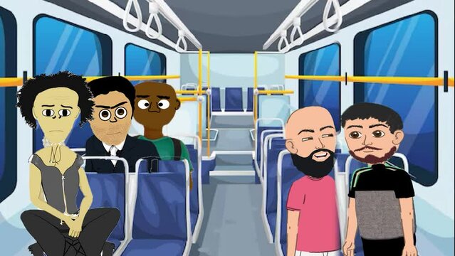 Cartoon Animation People, Bus, Talking