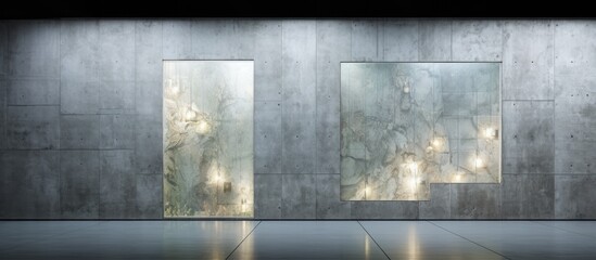 Decorative glass inserts in a concrete wall for both aesthetics and safety.