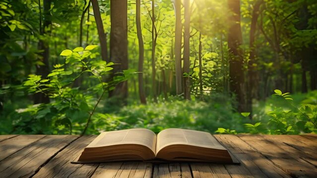ページの開いた本と緑ぼかし背景,Generative AI 