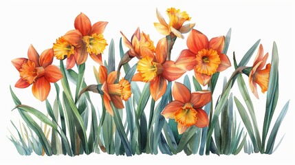 Vibrant Dancing Daffodils in the Morning Breeze, Children's Book Illustration with Rainbow Colors Generative AI
