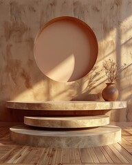 Beige platform base for product assembly with circular shapes