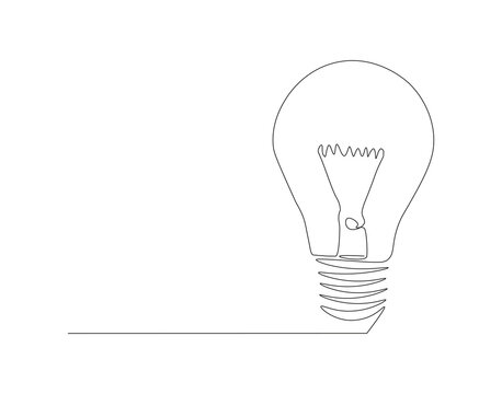 Continuous Line Drawing Of Bulb Lamp. One Line Of Electric Light Bulb. Bulb Lamp Continuous Line Art. Editable Outline.