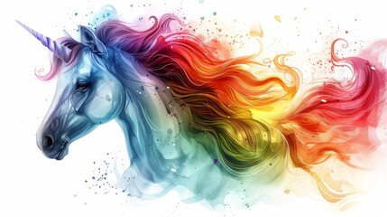 Obraz na płótnie Canvas Vintage Illustration of Unique Unicorn with Rainbow Mane Generative AI
