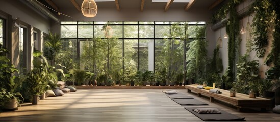 Fototapeta premium Yoga Studio with Abundant Greenery