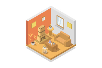 Obraz premium Isometric fireplace room