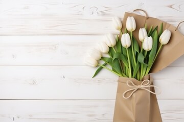 Fresh White Tulips in Rustic Paper Bag