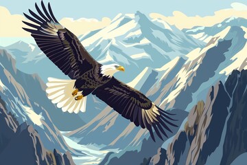 Majestic Eagle Soaring Above Mountain Ranges: Freedom and Nature's Grandeur