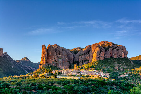 Mallos de Aguero rocks at sunset, Huesca province, Spain.