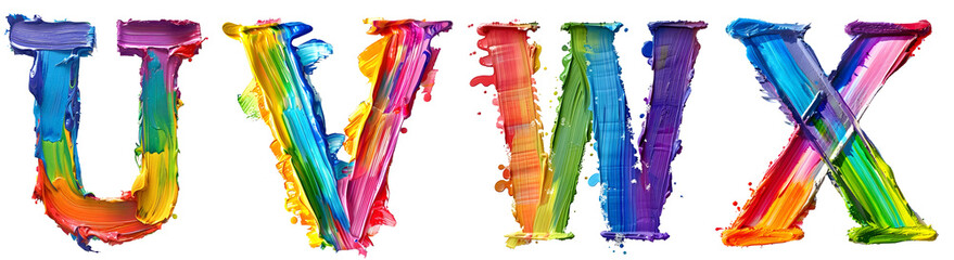 Rainbow color A to Z English alphabet letter design, Letter U, V, W, X - obrazy, fototapety, plakaty