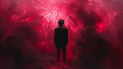 Silhouette eines Mannes in rotem Nebel