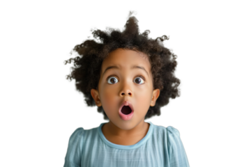 Portrait of a kid with surprised expression. Transparent background