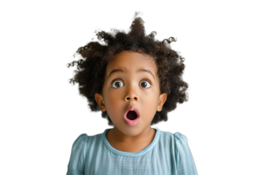 Portrait of a kid with surprised expression. Transparent background