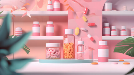 Illustrations vectorielles dynamiques de pharmacie : une visualisation colorée et créative de la médecine, des pilules et des soins de santé