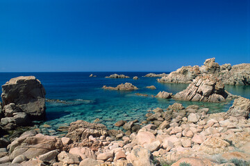 Idyllic rocky coast of Costa Paradiso, Porphyry rocks, Sardinia, Italy, Mediterranean sea, Europe