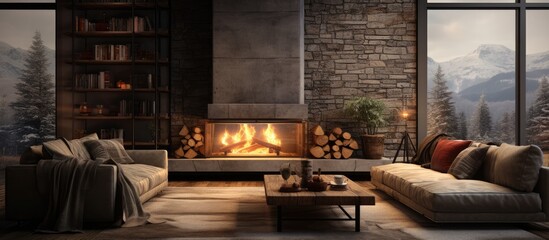 Living room visualization featuring a fireplace.