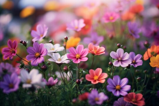 Purple pink beautiful multicolored flowers blooming garden outdoors park beauty summer meadows backdrop spring background wallpaper bright colorful flora plants blossom sunlight field nature rural